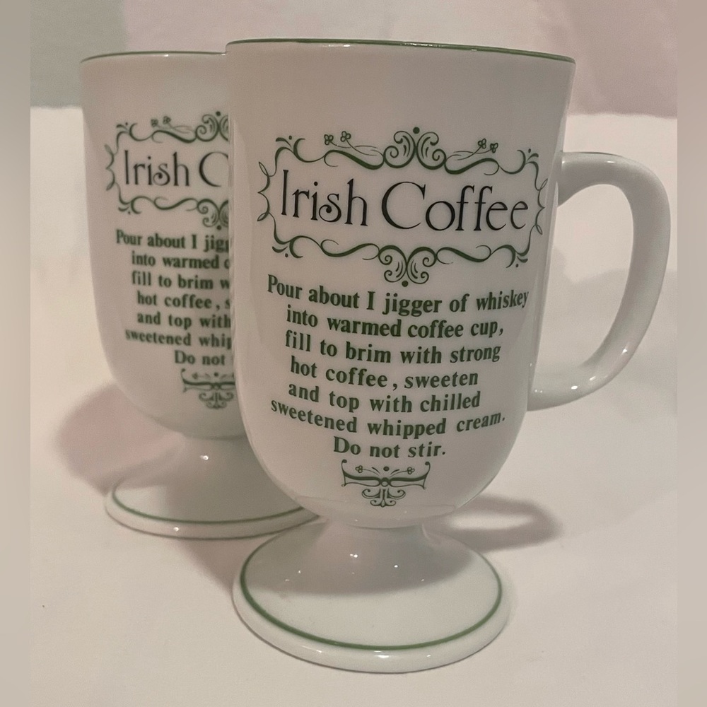 Irish Coffee Pedestal Mugs with Green Script